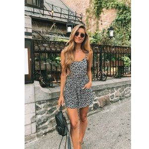 Lucy Love Easy Livin’ Black Floral Short Overalls